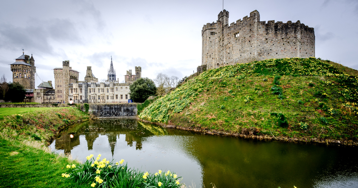 Cardiff Castle Standing Beside A Water Moat