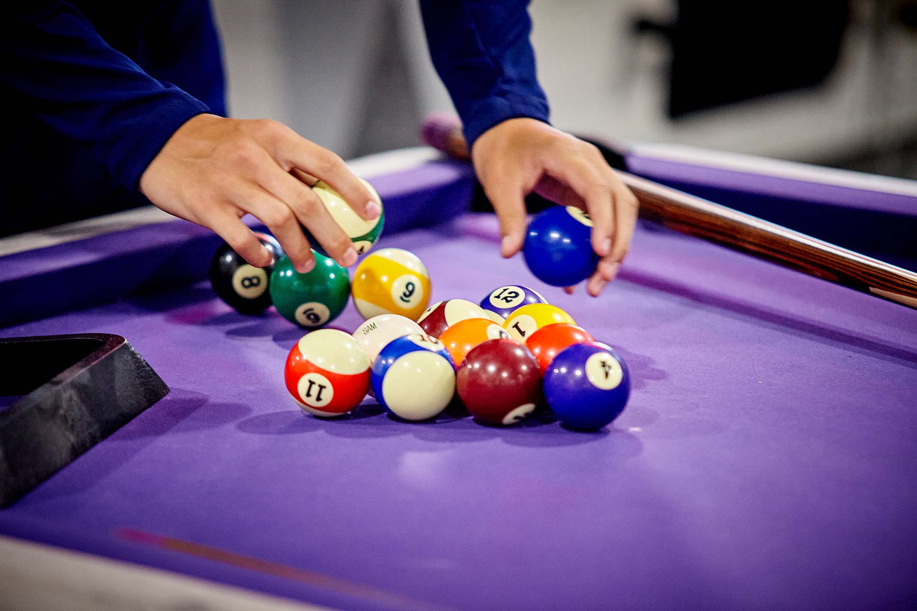 Shiny Pool Balls Set In Triangle On Pool Table 15