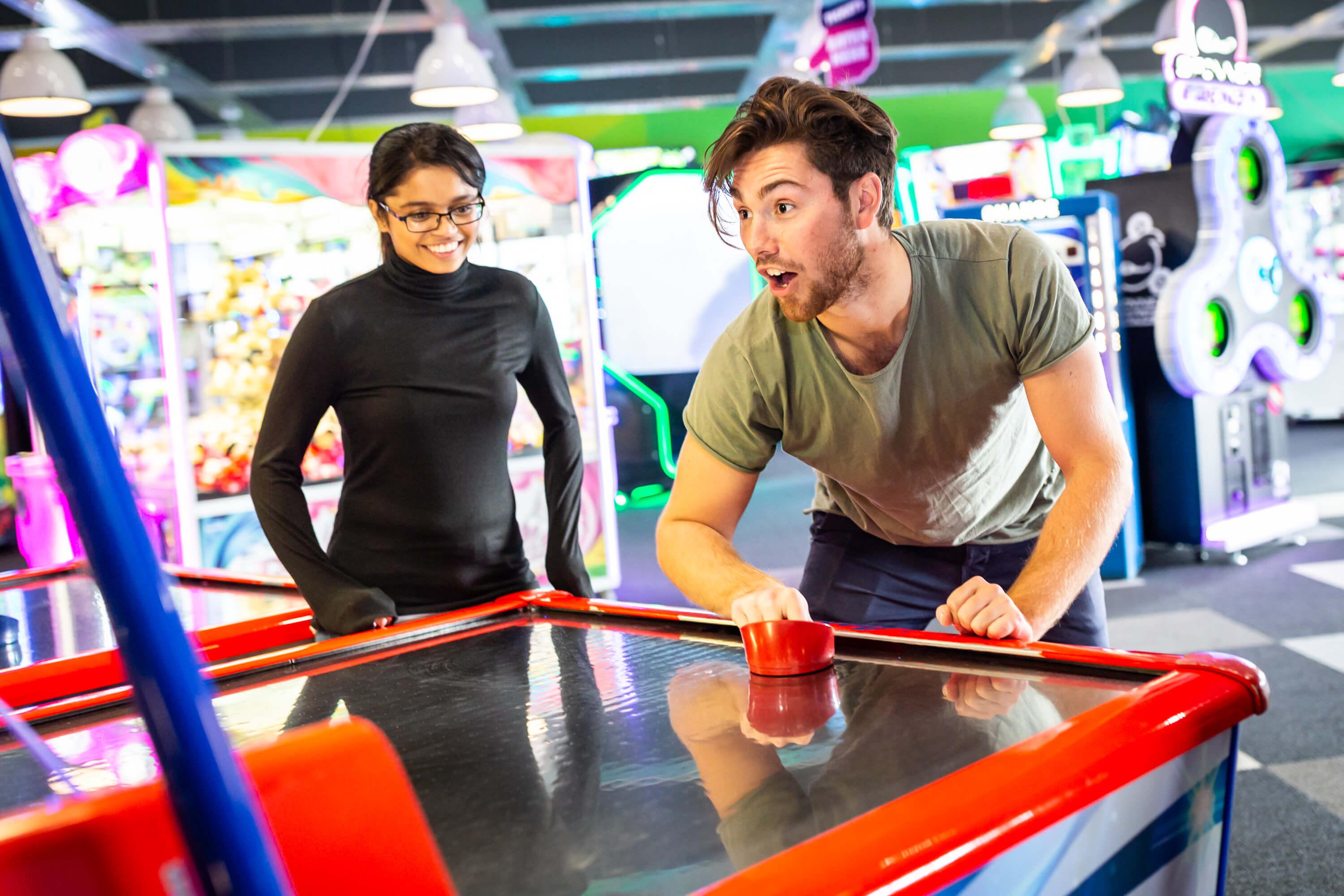 Air Hockey Man Smiling Fun Arcades Arcade Machines