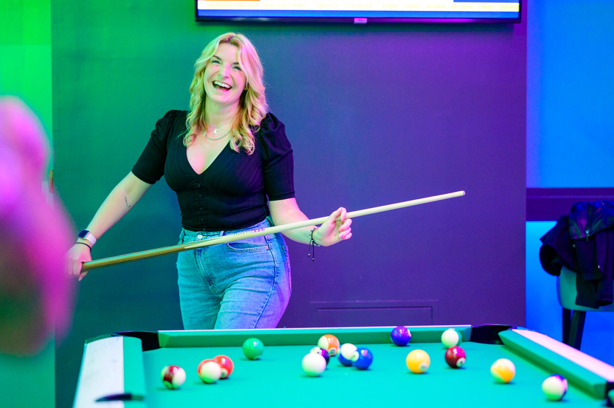 Woman Playing Pool In Tenpin Walsall