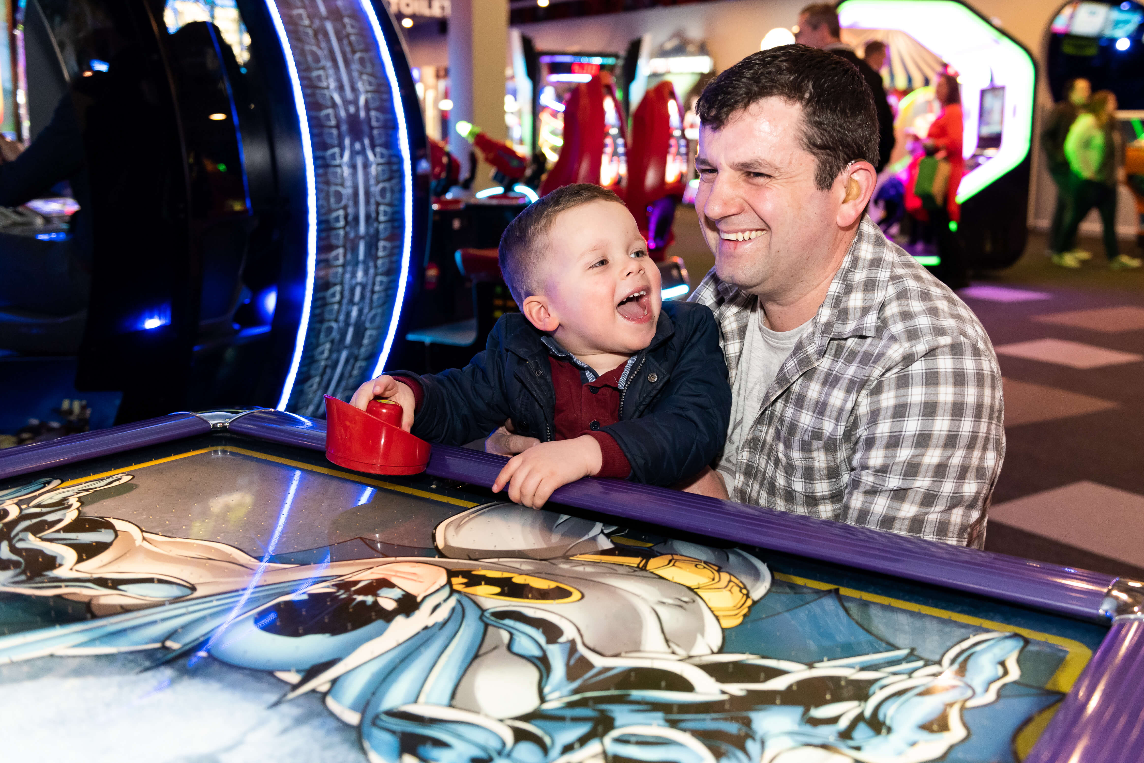 Dad Son Playing Air Hockey Tenpin Luton