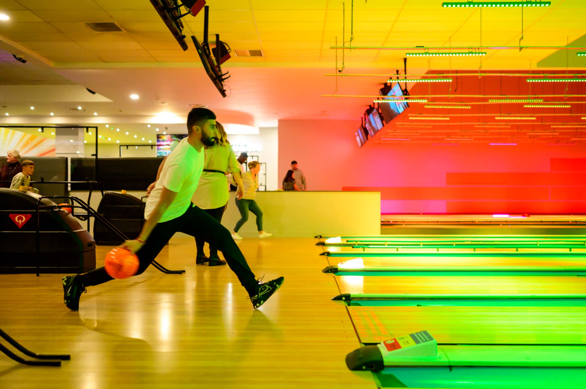 Dudley bowling lanes man mid shot