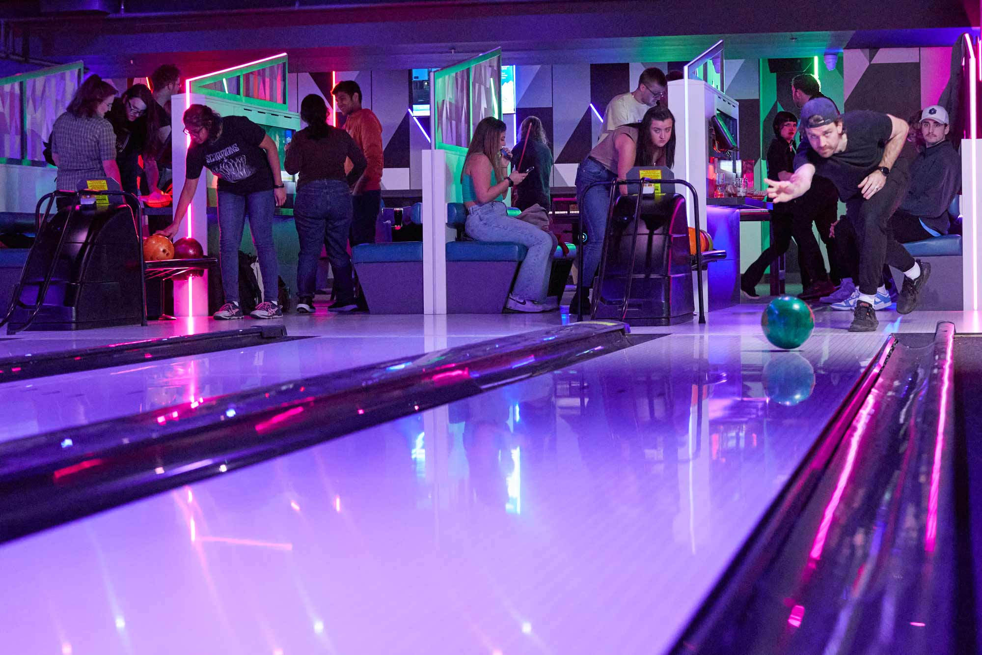Bowling Sheffield man taking ten pin bowling shot