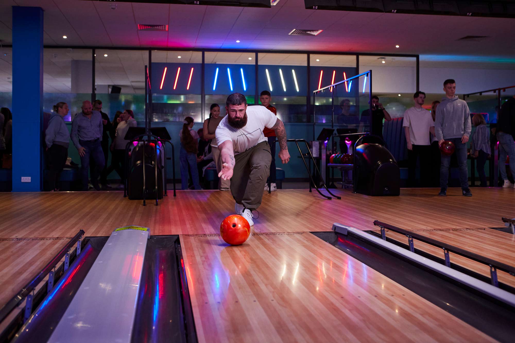 Bowling Stafford Man Taking Shot in Bowling Alley